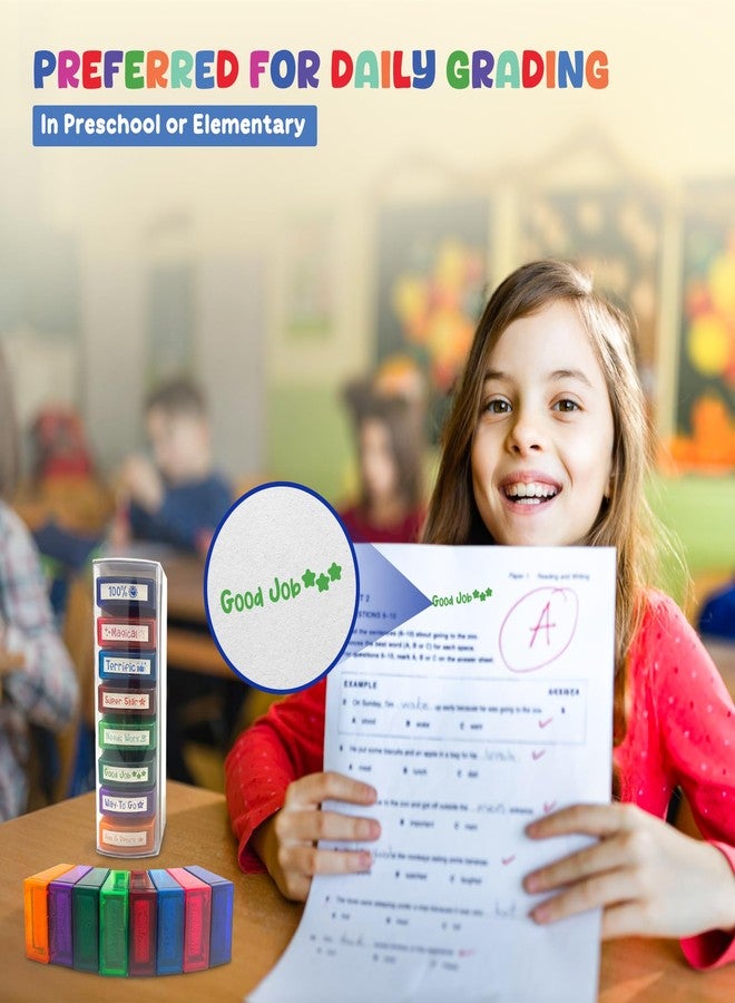 4E's Novelty 8 Pcs Teacher Stamps for Classroom Grading, Self Inking Teacher Stamp with Signs, Multicolor Grading Stamps for Teachers Elementary, School Stamp for Kids, Homework Stamp Set Bulk - Image 2